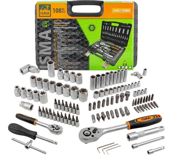Набор инструментов ISMA 1/4", 1/2", 6 гр., 108 предметов ISMA-41082-5EURO(51374)