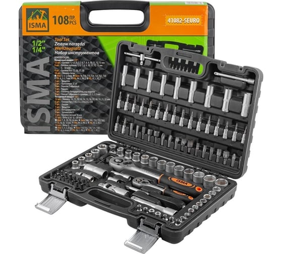 Набор инструментов ISMA 1/4", 1/2", 6 гр., 108 предметов ISMA-41082-5EURO(51374)