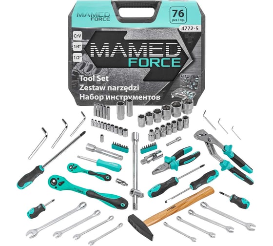 Набор инструментов profi 76пр. 1/4",1/2"(6гр)(4-32мм) MAMEDFORCE MF-4772-5(54636) 1