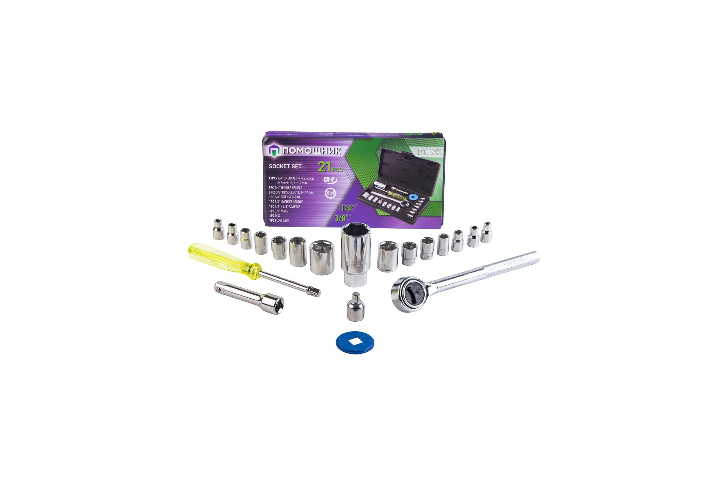 НаборинструментовПомощник21пр.1/4"3/8"(6гр)(4-17мм)P019K(51118)
