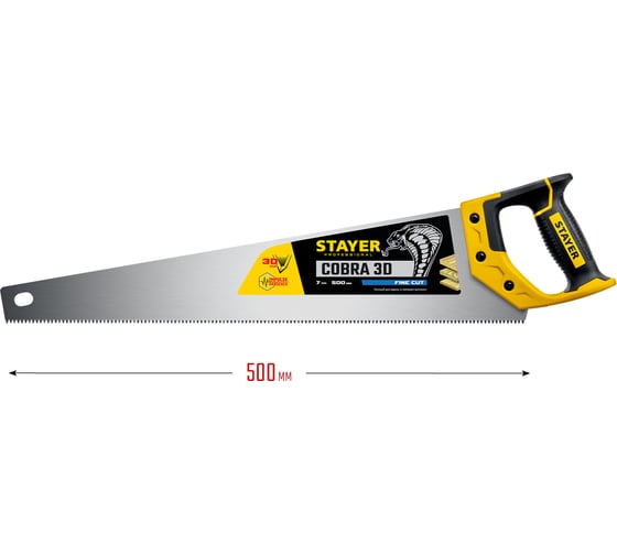 Универсальная ножовка пила STAYER Cobra 3D 500мм, 7TPI, 3D зуб 1512-50_z01