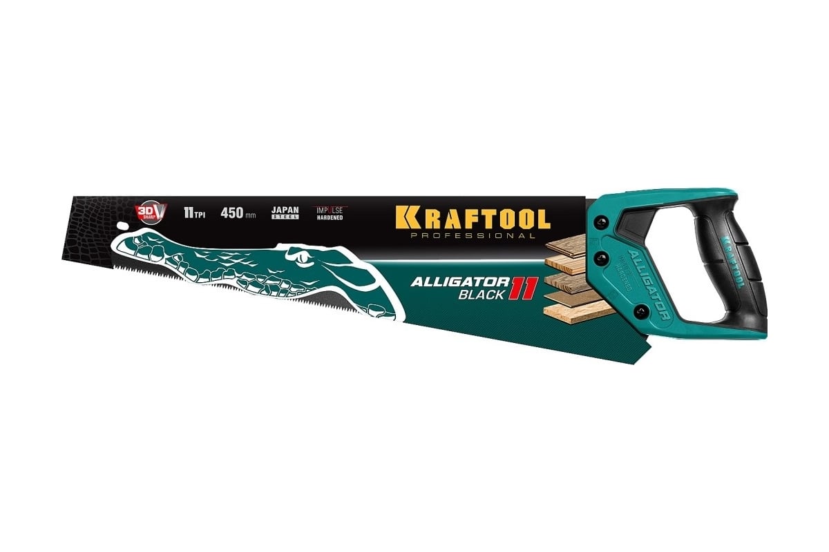 Ножовка для точного реза Kraftool "Alligator BLACK", 450 мм, 11 TPI 3D ...