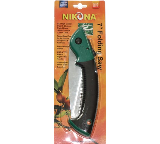 Складная пила NIKONA из SK5 стали,c фиксированной с пластиковой ручкой 180мм 66-915