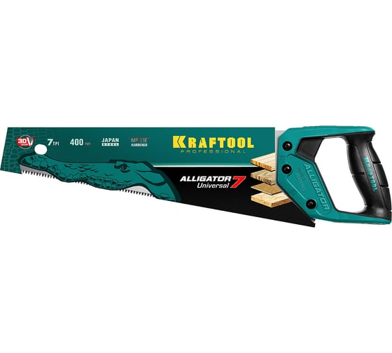 Ножовка KRAFTOOL Alligator Universal 7 универсальная, 400 мм, 7 TPI, 3D зуб, 15004-40_z01