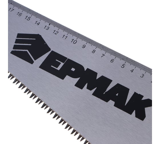 Ножовка по дереву ЕРМАК 400 мм, 7-8 ТРI, каленый зуб, линейка, деревянная рукоятка 255-221