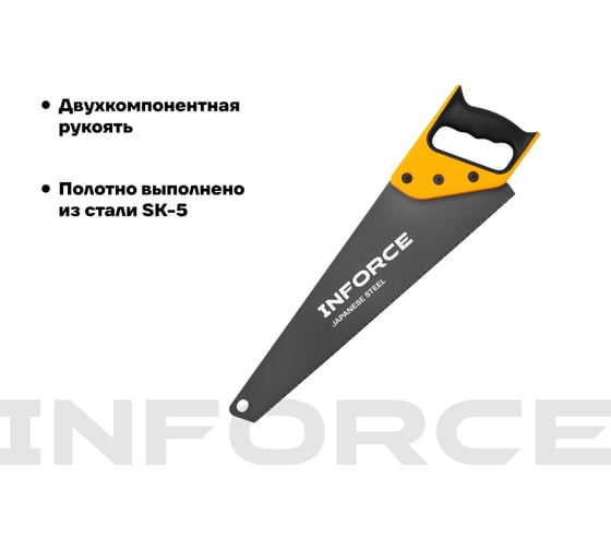 Ножовка по дереву Inforce 11-12 TPI, 450 мм 06-08-30