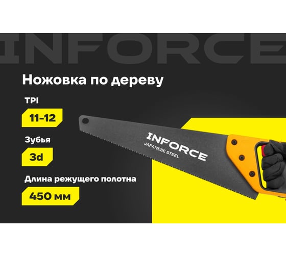 Ножовка по дереву Inforce 11-12 TPI, 450 мм 06-08-30