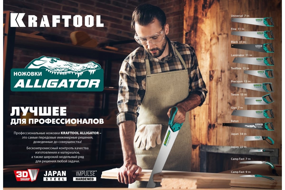 Ножовка для быстрого реза сырой древесины KRAFTOOL CAMP Fast 9 250 мм ...