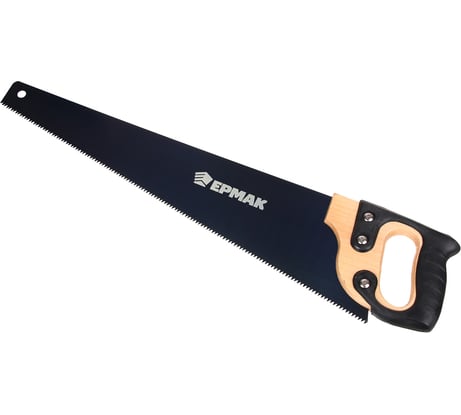 Ножовка по дереву ЕРМАК 500мм с деревянной обрезиненной ручкой, универсальный зуб, 4 мм 663-130