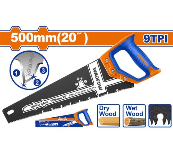 Ножовка по дереву WADFOW 500 мм 9TPI 6/24 WHW1G20