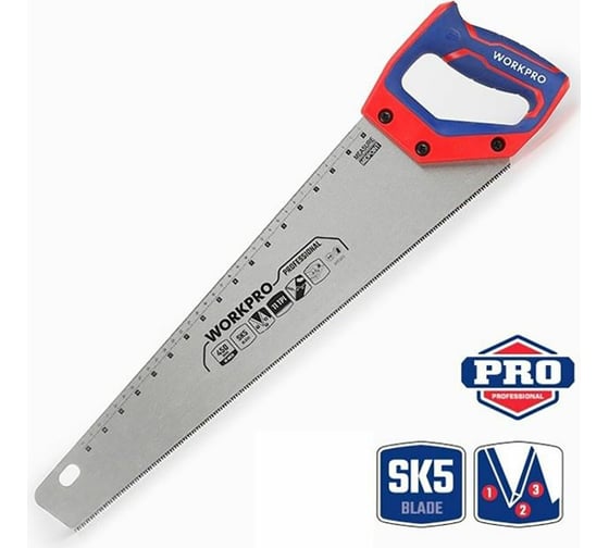 Ножовка по дереву WORKPRO 450 мм, SK5, 11TPI WP215010 1