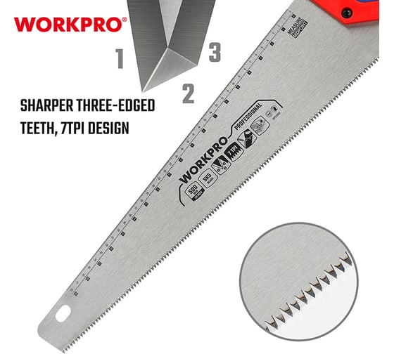 Ножовка по дереву WORKPRO 500 мм, SK5, 7TPI WP215007