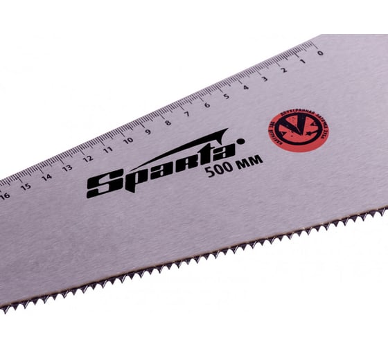 Ножовка по дереву, SPARTA 500 мм,7-8 TPI, зуб-2D, каленый зуб, линейка, двухкомпонентная рукоятка// 235035