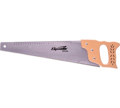 Ножовка SPARTA по дереву,450 мм,7-8 ТРI, каленый зуб, линейка, деревянная рукоятка// 231875