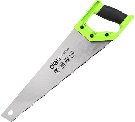 Ножовка (пила) по дереву DELI DL6840b 400 мм, 7 зубьев на дюйм, 2D заточка, рукоять из двухкомпонентного противоударного пластика 114789