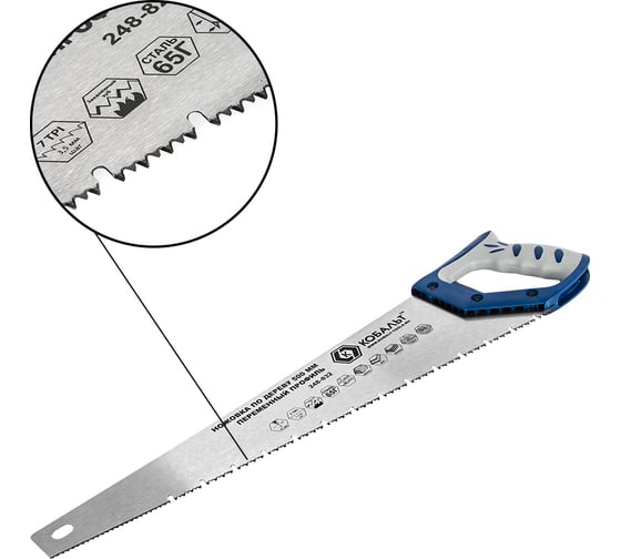 Ножовка по дереву 500 мм, шаг 3,5 мм/7 TPI, закаленный зуб, 3D-заточка, КОБАЛЬТ 248-832 1