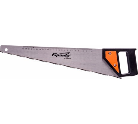 Ножовка по дереву SPARTA 450 мм, 5-6 TPI, каленый зуб, линейка, пластиковая рукоятка 232335