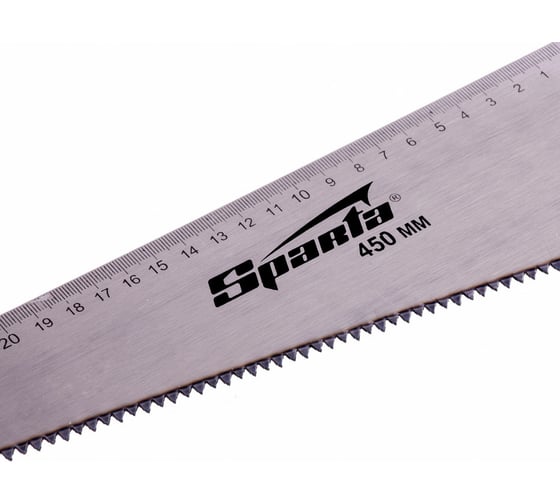 Ножовка по дереву SPARTA 450 мм, 5-6 TPI, каленый зуб, линейка, пластиковая рукоятка 232335