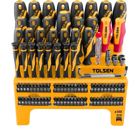 Набор отверток и вставок (бит) TOLSEN GRIPro на подставке, 100 предметов 20185