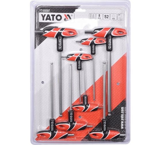 Набор шестигранников YATO HEX с шаровой головкой, Т-образная рукоятка YT-05597