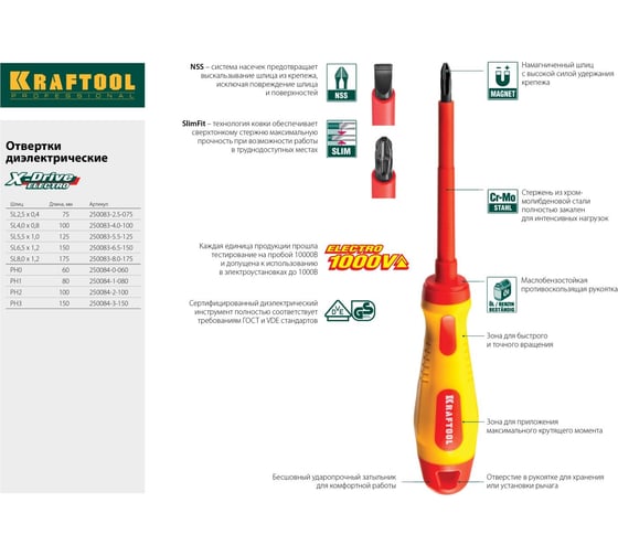 Набор отверток KRAFTOOL Х-Drive ELECTRO 250088-H6