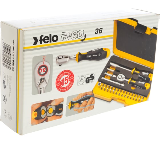 Набор бит Felo ERGONIC SL/HEX/PH/PZ/Tx/SQ/SPANNER/BH/MS с трещоткой и отвертка с держателем бит в кейсе, 36 шт 05783606