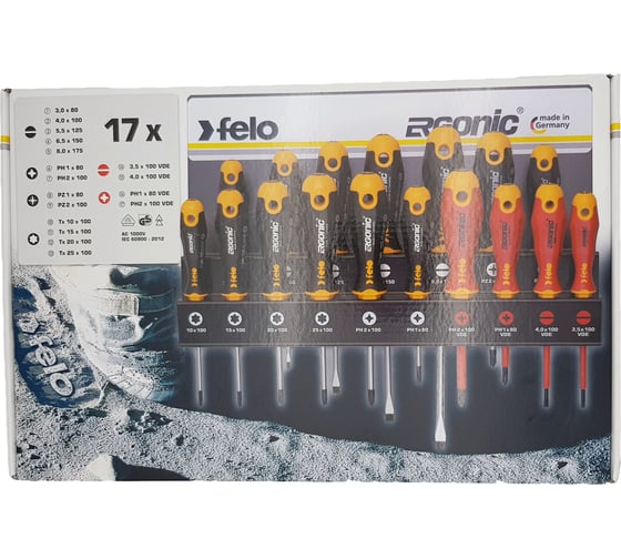Набор отверток Felo Ergonic SL/PZ/PH/Tx и VDE на стальной стойке, 17 шт 40091743