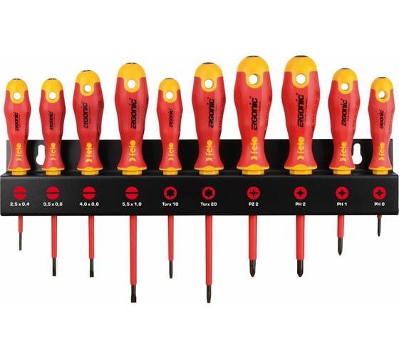 Набор диэлектрических отверток Felo Ergonic SL/PZ/PH/Tx на стальной стойке, 10 шт 41491093 1