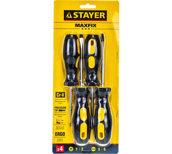 Набор слесарных отверток STAYER MASTER двухкомпонентная рукоятка, магнитный наконечник, 4шт 2513-H4_z01