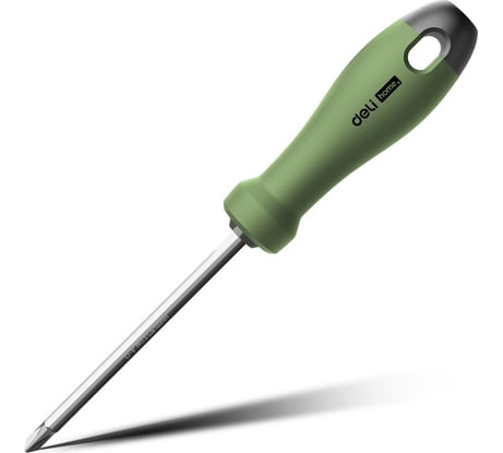 Двухсторонняя отвертка DELI Home Series Green HT1055L (SL6+PH2, длина жала 100мм, эксклюзивный дизайн, софттач пластик 130284