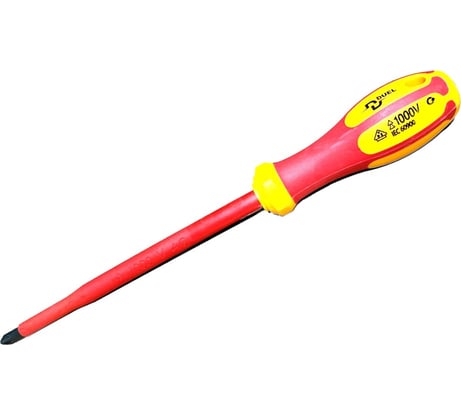Диэлектрическая отвёртка DUEL 1000V крестообразный шлиц PZ2 6x100мм, длина 195мм, DE03-002-100