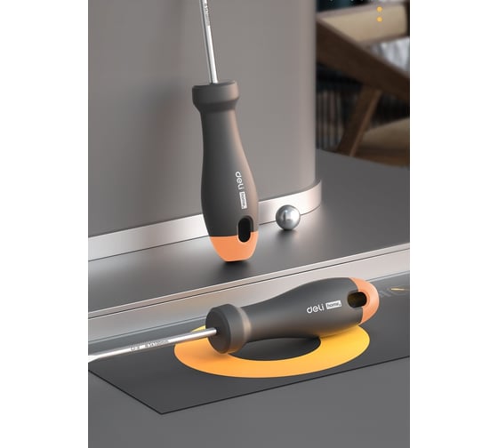 Шлицевая отвёртка DELI HOME SERIES GRAY HT1105C 5x100мм эксклюзивный дизайн, софттач пластик 130297
