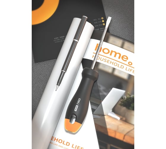 Шлицевая отвёртка DELI HOME SERIES GRAY HT1105C 5x100мм эксклюзивный дизайн, софттач пластик 130297