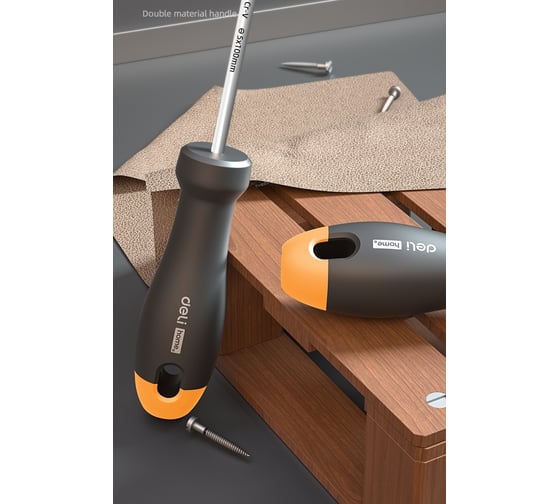 Шлицевая отвёртка DELI HOME SERIES GRAY HT1105C 5x100мм эксклюзивный дизайн, софттач пластик 130297
