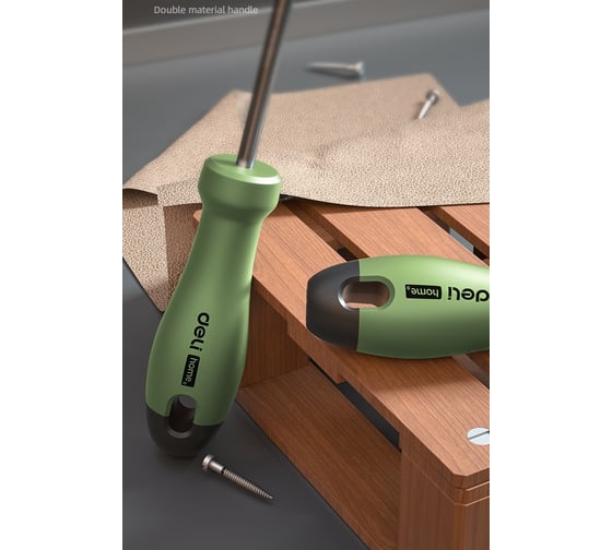 Шлицевая отвёртка DELI HOME SERIES GREEN HT1106L 6x150мм эксклюзивный дизайн, софттач пластик 130295