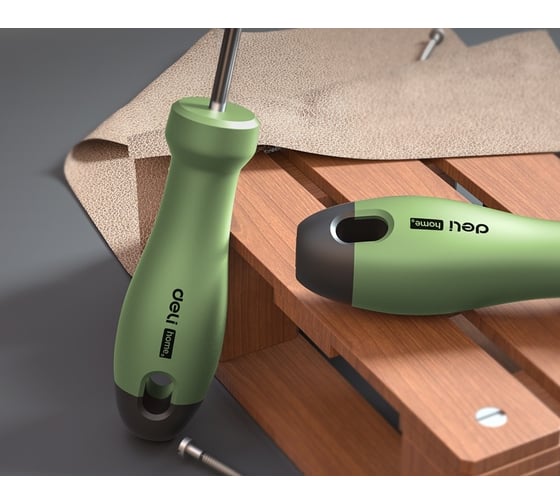 Шлицевая отвёртка DELI HOME SERIES GREEN HT1105L 5x100мм эксклюзивный дизайн, софттач пластик 130294