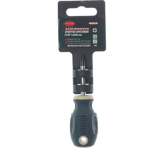 Крестовая магнитная отвертка Rockforce Profi S2 PH1.0x40мм, на пластиковом держателе RF-7031040(26227)