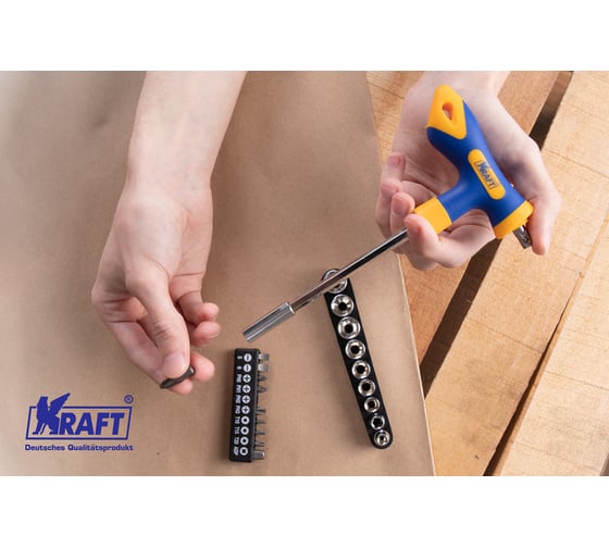 Т-образная отвертка с битами и головками 20 предметов KRAFT KT 701039