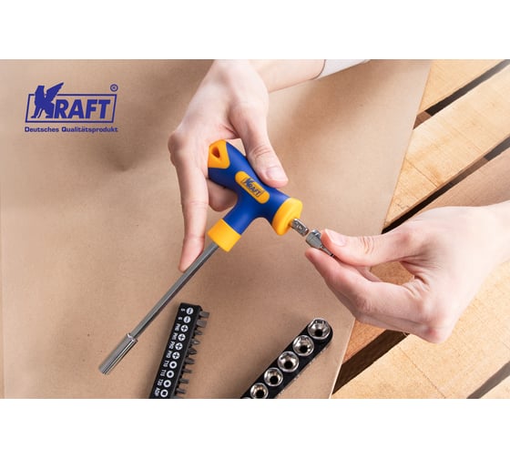 Т-образная отвертка с битами и головками 20 предметов KRAFT KT 701039