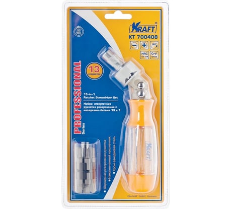 Реверсивная отверточная рукоятка со вставками 13 в 1 KRAFT KT 700408