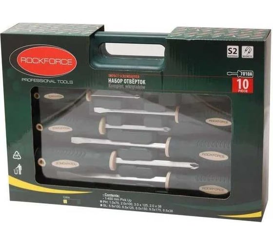 Набор магнитных отверток Rockforce Profi, 10 предметов RF-7010A(27193)