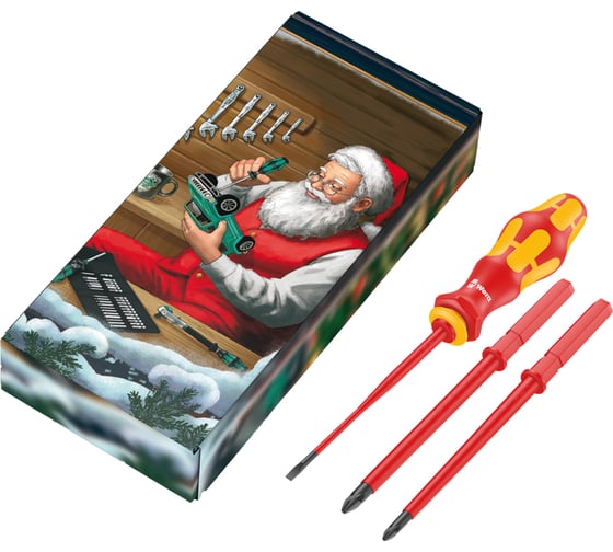 Набор отвёртки-битодержателя и 3 насадок WERA Christmas 2023 817/4 VDE KK PH 1, PH 2, SL 0.6x3.5, 4 пр., подарочная упаковка WE-05136028001