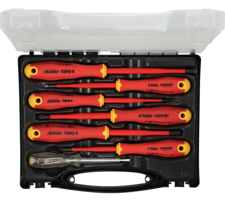 Набор диэлектрических отверток SL/PH/PZ E-Slim, отвертка тестер напряжения сети Felo Ergonic в кейсе, 7 шт 41380736