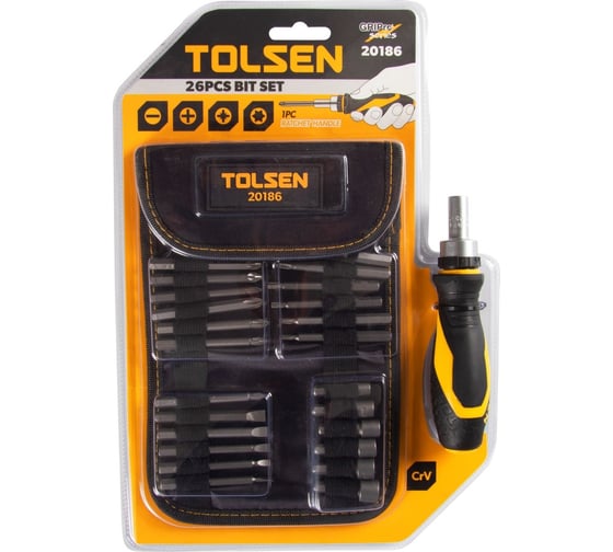Набор вставок (бит) TOLSEN 1/4", PH, PZ, Torx, Slotted, 26 предметов 20186