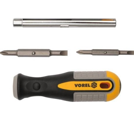 Двухсторонняя отвертка со сменными вставками VOREL 64654