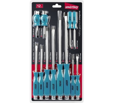 Набор ударных отверток Smartbuy 12 штук, крестовые и шлицевые, ручка под ключ, Cr-V tools/10 SBT-SCN-12P1