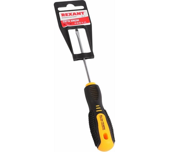 Шлицевая отвертка REXANT SL 3х75 мм, двухкомпонентная рукоятка 12-4721