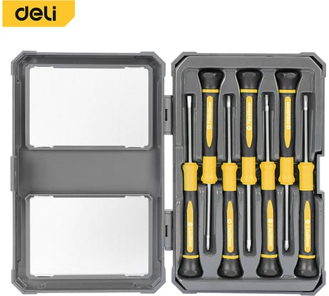 Набор прецизионных отверток DELI 7 шт (SL,PH, Torx)DL241007 (CrV сталь, пластиковый кейс) 130268