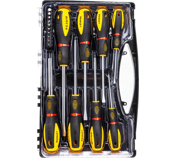 Набор отверток STAYER PROFESSIONAL PROTech Cr-Mo, отвертки 7шт, отвертка-битодержатель, биты 10шт 25133-H8_z02