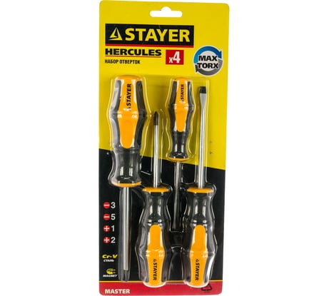 Набор отверток STAYER MASTER HERCULES Cr-V, эргономичная двухкомпонентная рукоятка, 4шт 25055-H4_z02